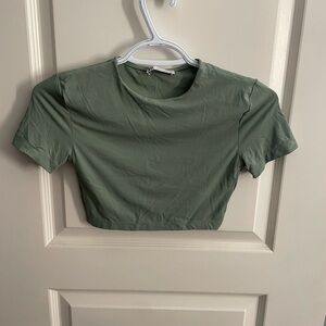 Zara Green Fitted Crop Top Short Sleeve